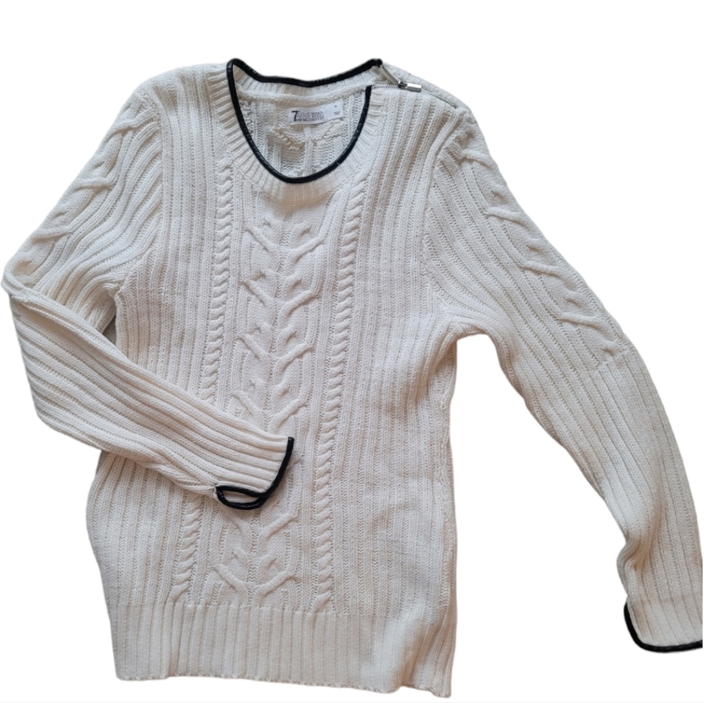Leather Trim Sweater, zipper detail
